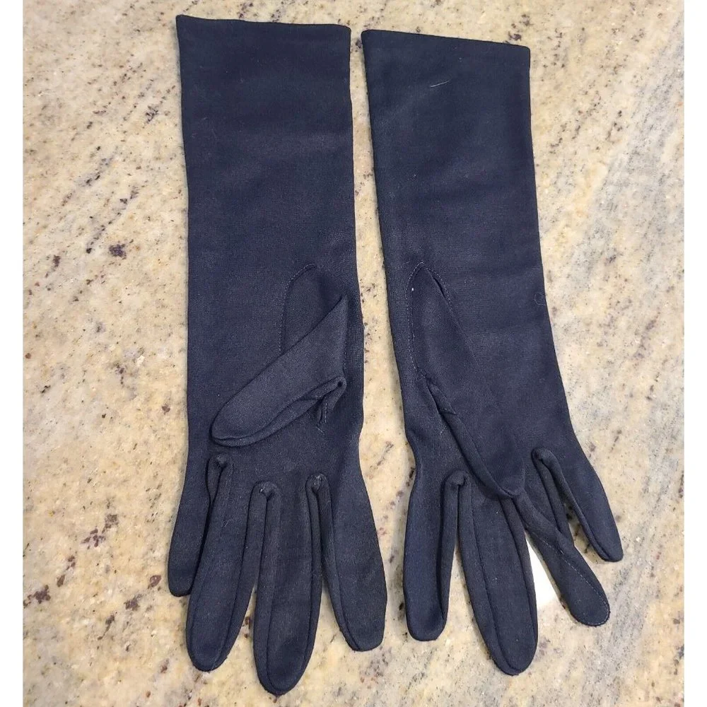 Vintage Size Small Black Stretch Formal Gloves Zig zag Stitch. 12